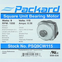 Square Shaded Pole Unit Bearing Motor 9 Watts, 115 Volts, 1550 RPM PSQ9CW115I