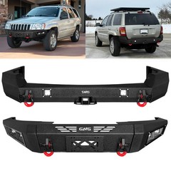 Black F&R Bumpers 1999-2004 Grand Cherokee WJ 12K lb Winch Plate D-Rings Lights