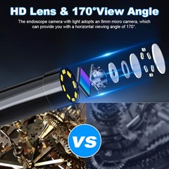 LED Handheld Industrial Borescope Endoscope 2.4″ Inspection Snake Camera 8mm