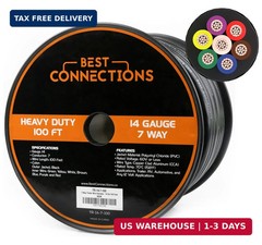 BEST CONNECTIONS 7 Way Trailer Wire (100 Feet) Heavy Duty 14 Gauge 7 Conductor I