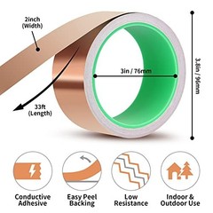 Copper Tape, Copper Foil Tape (2inch X 33 FT) with Conductive Adhesive for Guita