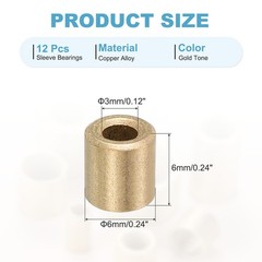 3mm Bore x 6mm OD x 6mm Length Sleeve Bearings Gold Tone 12 Pack