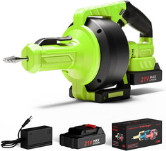 Ublue 21V Cordless Electric Drain Auger, 25Ft Auto Feed Drain Snake for Clog Rem