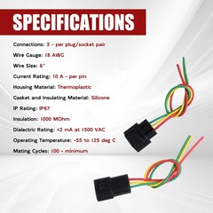 3 pin Waterproof Electrical 1.8mm Wire Connector Mating Harness Plug Fit for car