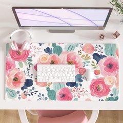 Colorful Star Large Mouse Pad, 31.5L x 15.7W inches, Watercolor Pink Flower