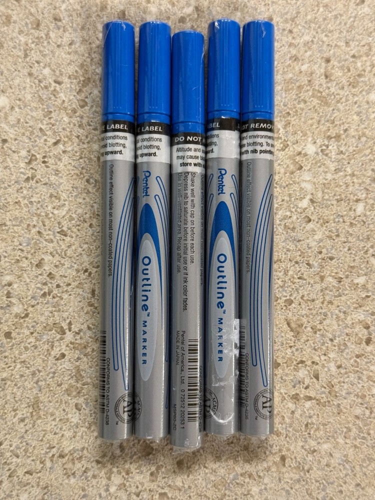 Lot of 5 Pentel Dual-Color Outline Marker Pen BLUE SILVER Metallic MSP60-ZC New
