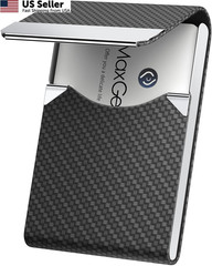 MaxGear Business Card Holder, Slim PU 0.5 x 2.4 x 3.7 inches, Black Carbon