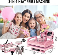 8 in 1 Heat Press Machine 15×12 in with 30oz Tumbler Press Sublimation Transfer