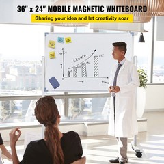 VEVOR Mobile Dry Erase Board Magnetic Whiteboard w/ Stand 36″ x 24″ Double Sided