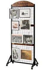 Display Grid Rack 5.2 ft Panel & Rustic Wood Stand Craft Art Gridwall Wire Tower