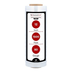 Cast Pallet Hand Stretch Wrap Clear Shrink Film 12″ x 1500′ 80 Gauge 4 Rolls