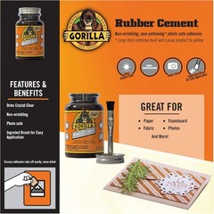 Gorilla Rubber Cement with Brush Applicator, Clear Glue, 4 Fluid Ounces
