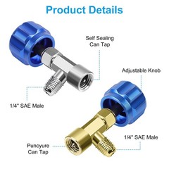 R134A Can Tap Valve Kit Self-Sealing & Puncture w/ Adapter for A/C Refrigerant