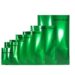 Flat Glossy Green Foil Open Top Mylar Bags Sample Pouches Variety QTY & Sizes