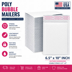 6.5 x 10 Poly Bubble Mailers Padded Envelopes MADE IN USA Shipping Bags