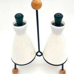 Vtg 1950’s Fenton Condiment oil & Vinegar Set Emerald Crest wrought iron stand
