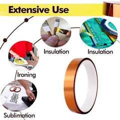 5 Rolls Polyimide High Temperature Tape Heat Resistant Kapton 10mm, 20mm,25mm