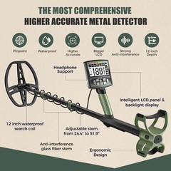 Professional Metal Detector for Adults,12″ IP68 Waterproof Search Coil with L…
