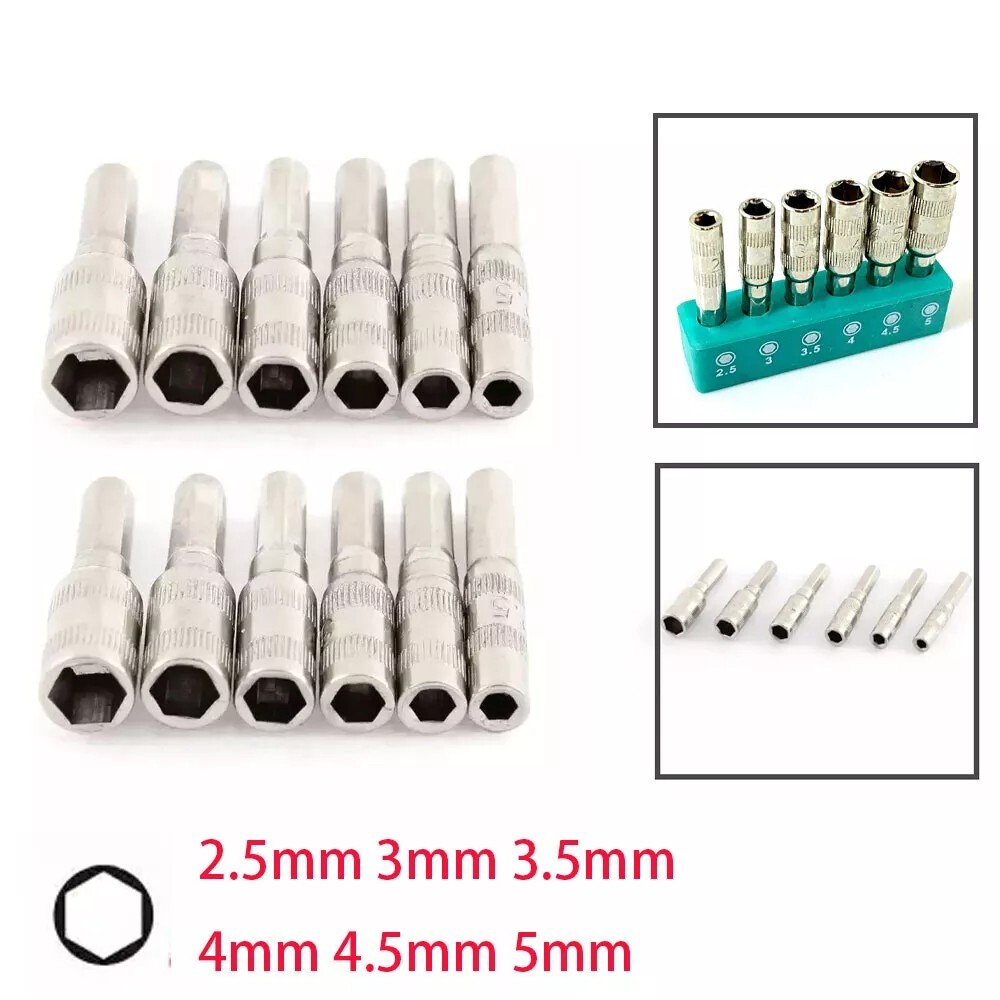 12PC Hex 4mm Micro Mini Screwdriver Socket Bits 2.5mm 3mm 3.5mm 4mm 4.5mm 5mm