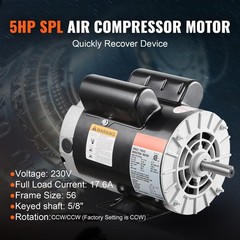 5HP SPL Air Compressor Motor 230V 17.6A 3450RPM 56 Frame CW/CCW Rotation