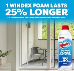 Windex Fast Shine Foam Glass Cleaner, No-Drip 19 Fl Oz (Pack of 1), White