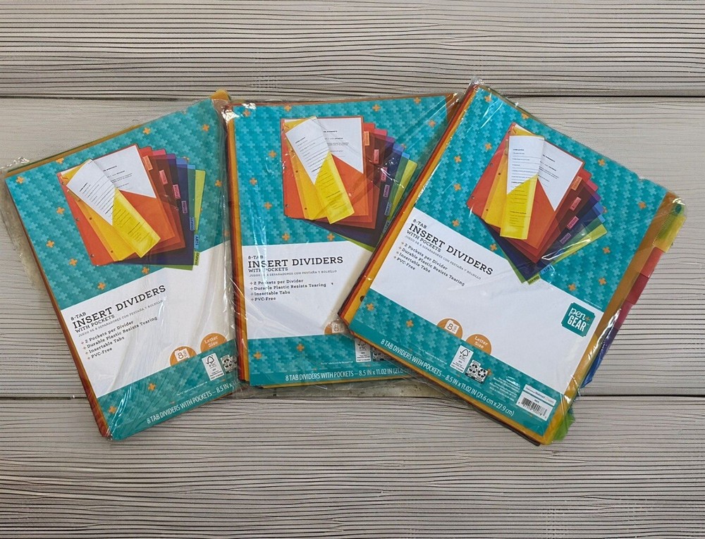 (3 Pack) Vibrant Color 8-Tab Insert Dividers With Pockets
