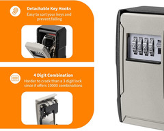 UPGRADE Extra Large Capacity Key Lock Box, Weatherproof Wall Mount Key Box