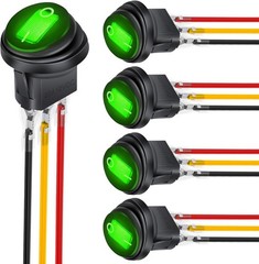 5Pcs Waterproof round Rocker Toggle Green LED Switch 12V 20A 3 Pin on off SPST f