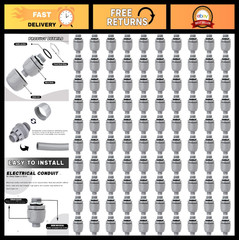 3/4″ Liquid Tight PVC Conduit Connectors, 180° Non-Metallic Fittings, 100 Pack