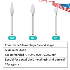 Dental White Stone Aluminum Oxide Polishing FG Burs For High &Low Speed 12/pk st