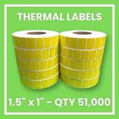 1.5×1 Direct Thermal Labels Yellow 10 Rolls 51000 Bulk Zebra Eltron Compatible