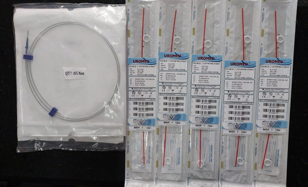Double J Stent with Pusher 6Fr 26cm PTFE Guide Wire 0.035″ Length 150cm Urology