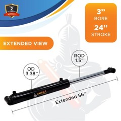 3×24 Hydraulic Cylinder 3″ Bore 24″ Stroke Double Acting Welded Cross Tube (New)
