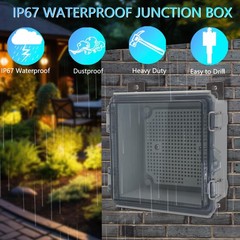 IP67 Waterproof Junction Box, ABS Plastic Electrical 11″x7.5″x5.1″, Grey