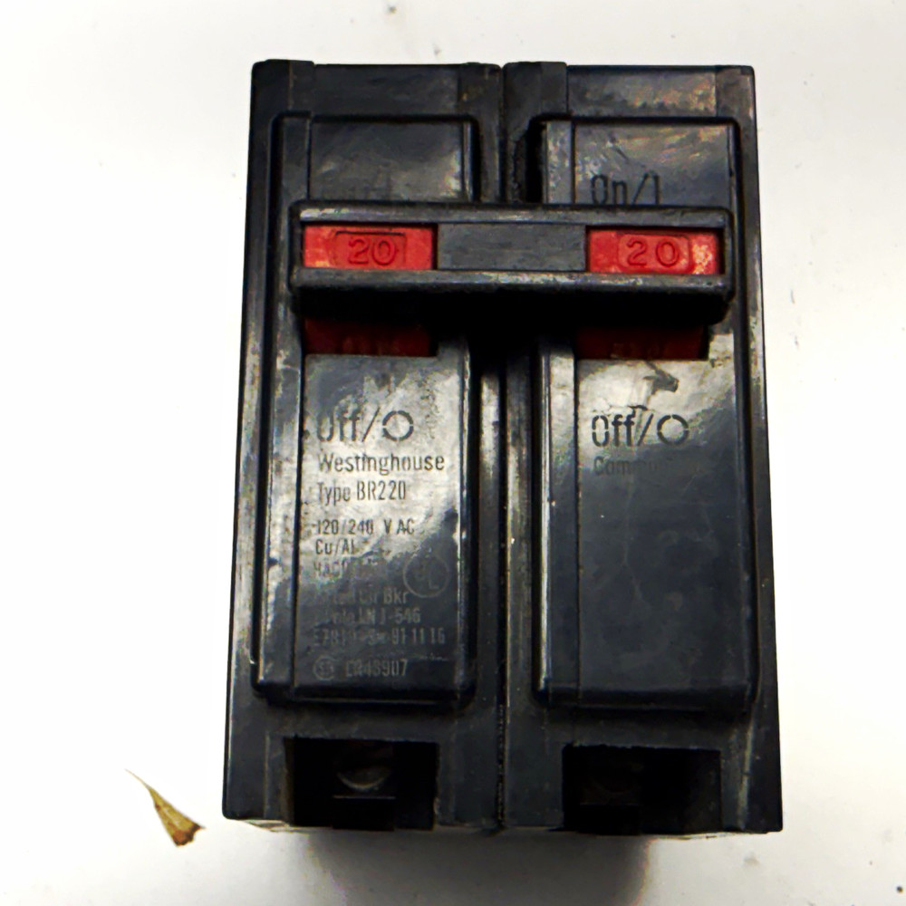 Westinghouse BR220 Type 20A 2-Pole Plug-In Circuit Breaker Thermal Protection