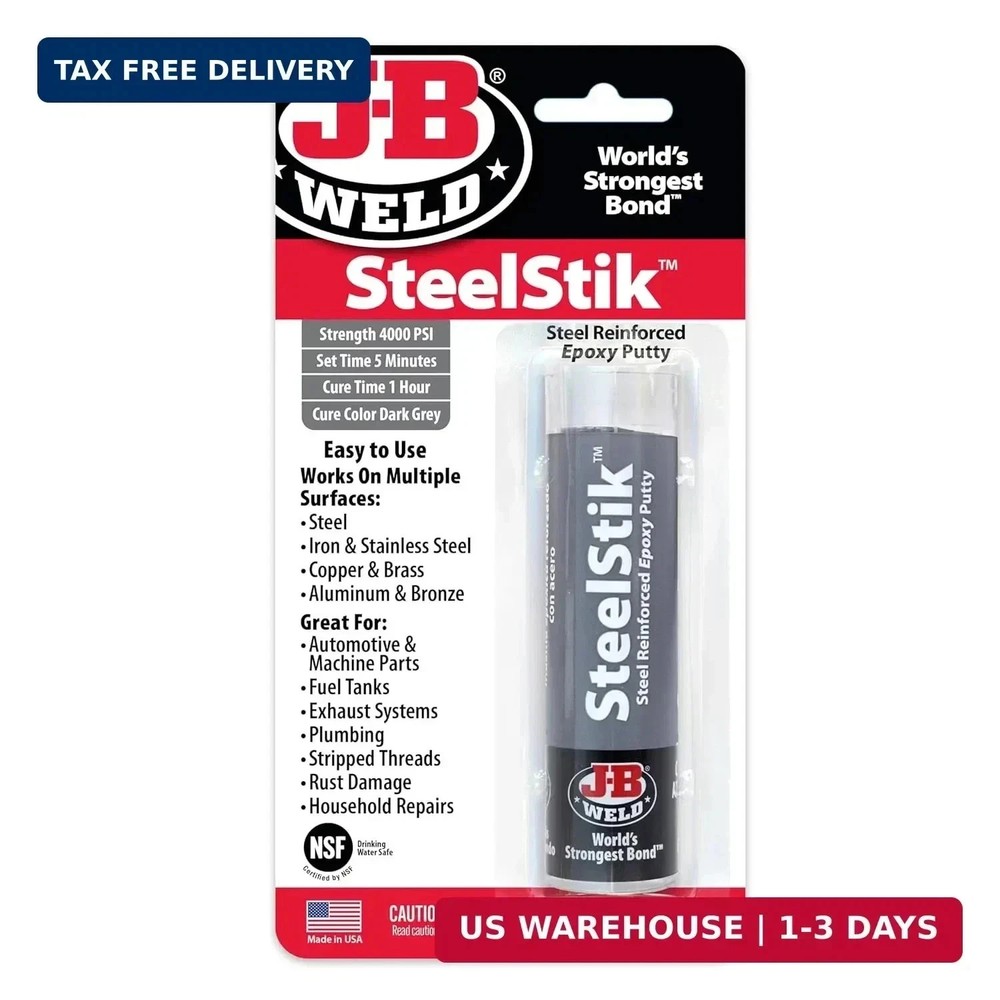 J-B Weld 8267 SteelStik Steel Reinforced Epoxy Putty Stick – 2 oz.