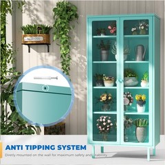 Metal Curio Cabinet Tempered Glass Adjustable Shelves Blue Assembly Required