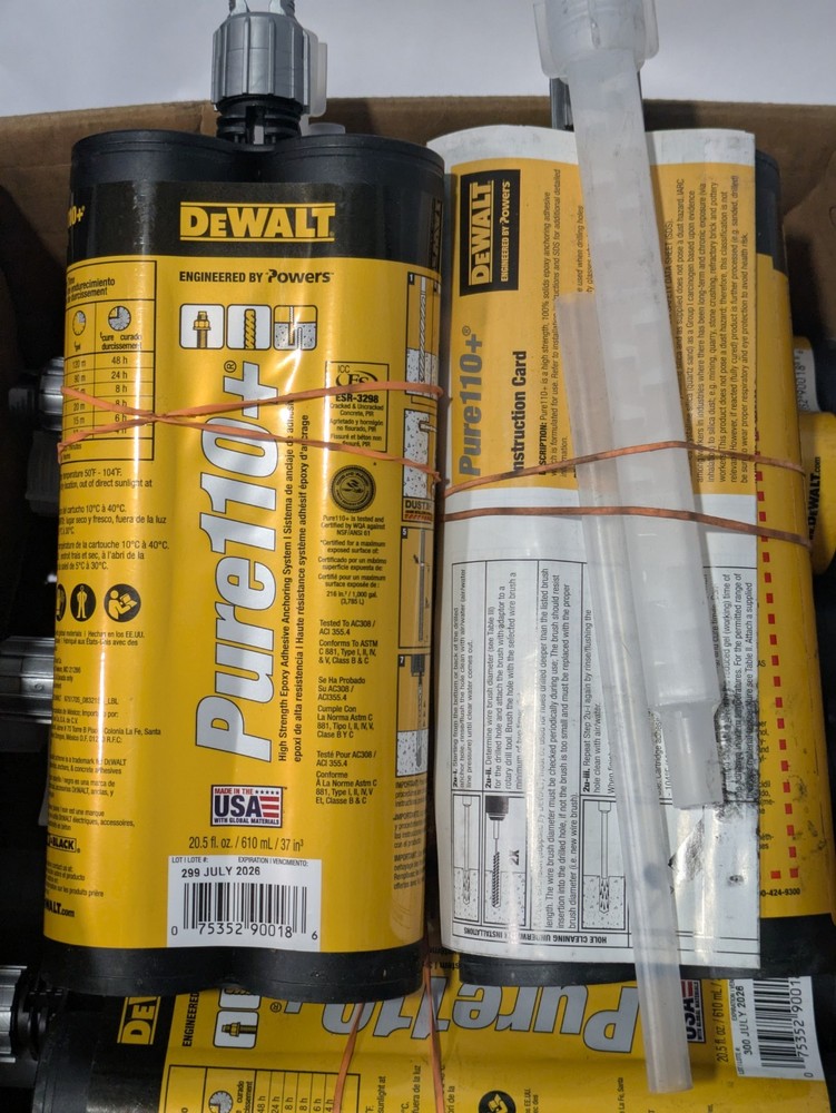 BULK Lot of 13 DEWALT Pure110+ Epoxy Adhesive Anchor 20.5oz Cartridges EXP 7/202
