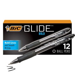 BIC Glide Bold Retractable Ball Pen, Black, 1.6mm Bold Point, 12 Pack