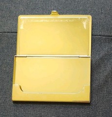 Vtg French Blue Enamel Business Card Holder Case Floral Gold Leaf Royal