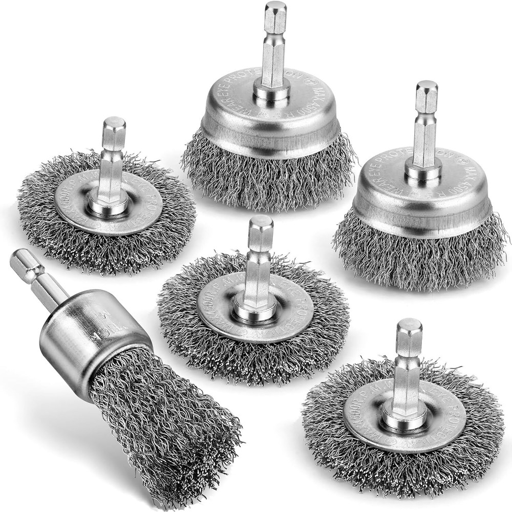 6 Pcs Professional Wire Wheel Carbon Steel Wire Brush for Drill 1/4 In Hex Shank
