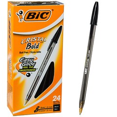 Box of 24, Bic Cristal Bold 1.6 mm MSBP24 Black Ink Ballpoint Pen