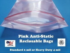 Antistatic Pink 2 or 4-Mil Zip Seal HEAVY-DUTY Static Reclosable Top Lock Bags