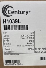 Century H1039L Belt Drive Motor, 1-Speed, Open Drip Proof