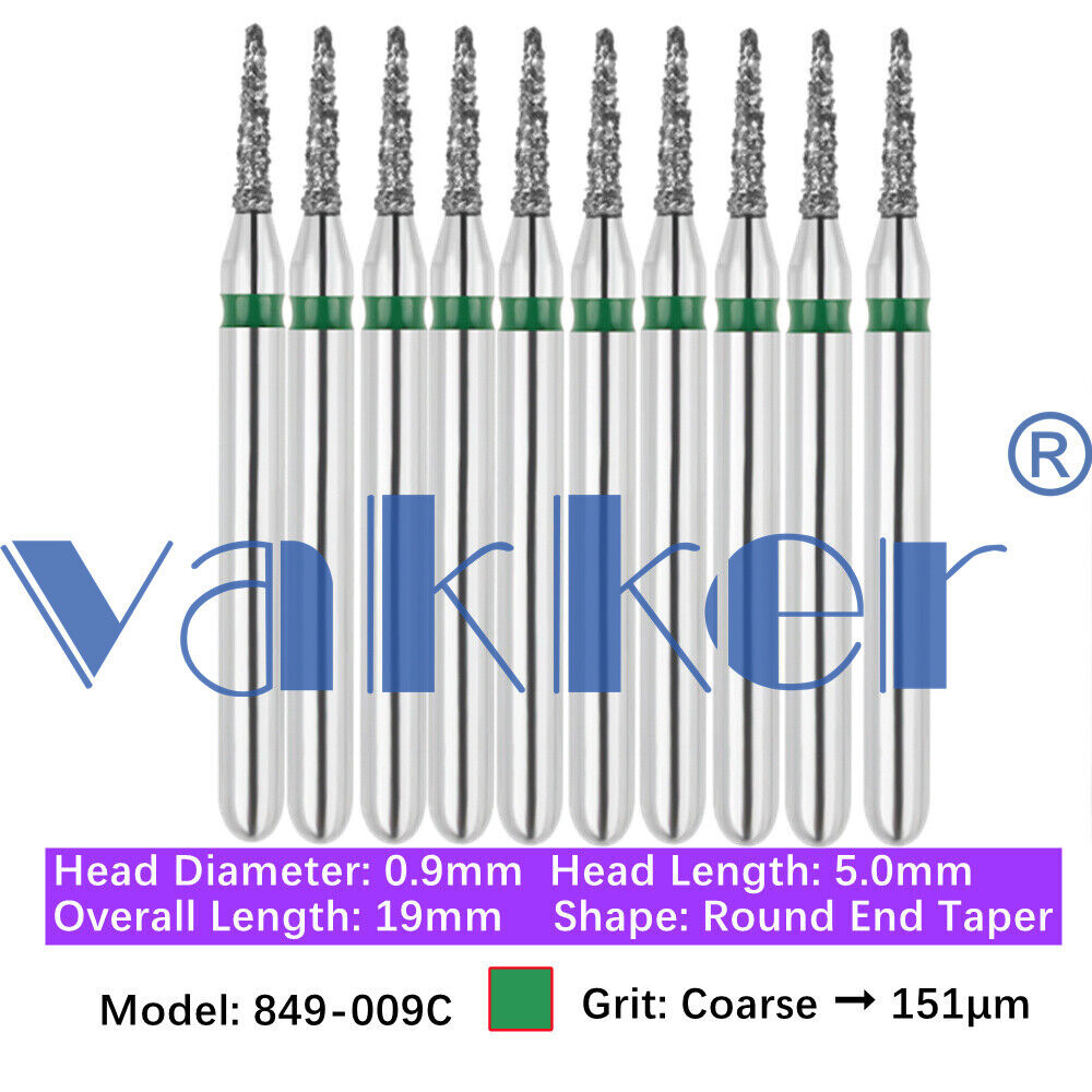 10/pk Vakker Dental FG Diamond Burs Round/ Long Round End Taper 850 855 856 856L