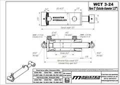 Hydraulic Cylinder Welded Double Acting 3″ Bore 24″ Stroke Cross Tube 3×24 NEW