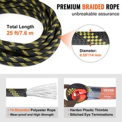 VEVOR Vertical Lifeline Assembly 25ft Fall Protection Rope Polyester 30 KN ANSI