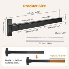 Vertical Rod 27.5 Inch Door Panic Bar Exit Device Commercial Door Push Bar Lock