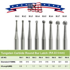 Dental Round Carbide Bur for fit Low Speed Latch Type Handpiece RA 1# – 8# Burs