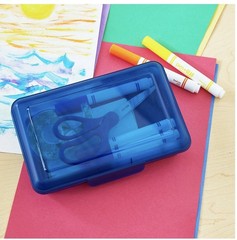 PEN+GEAR Plastic Pencil Case Box Snap On Lid Lightweight Translucent • Blue
